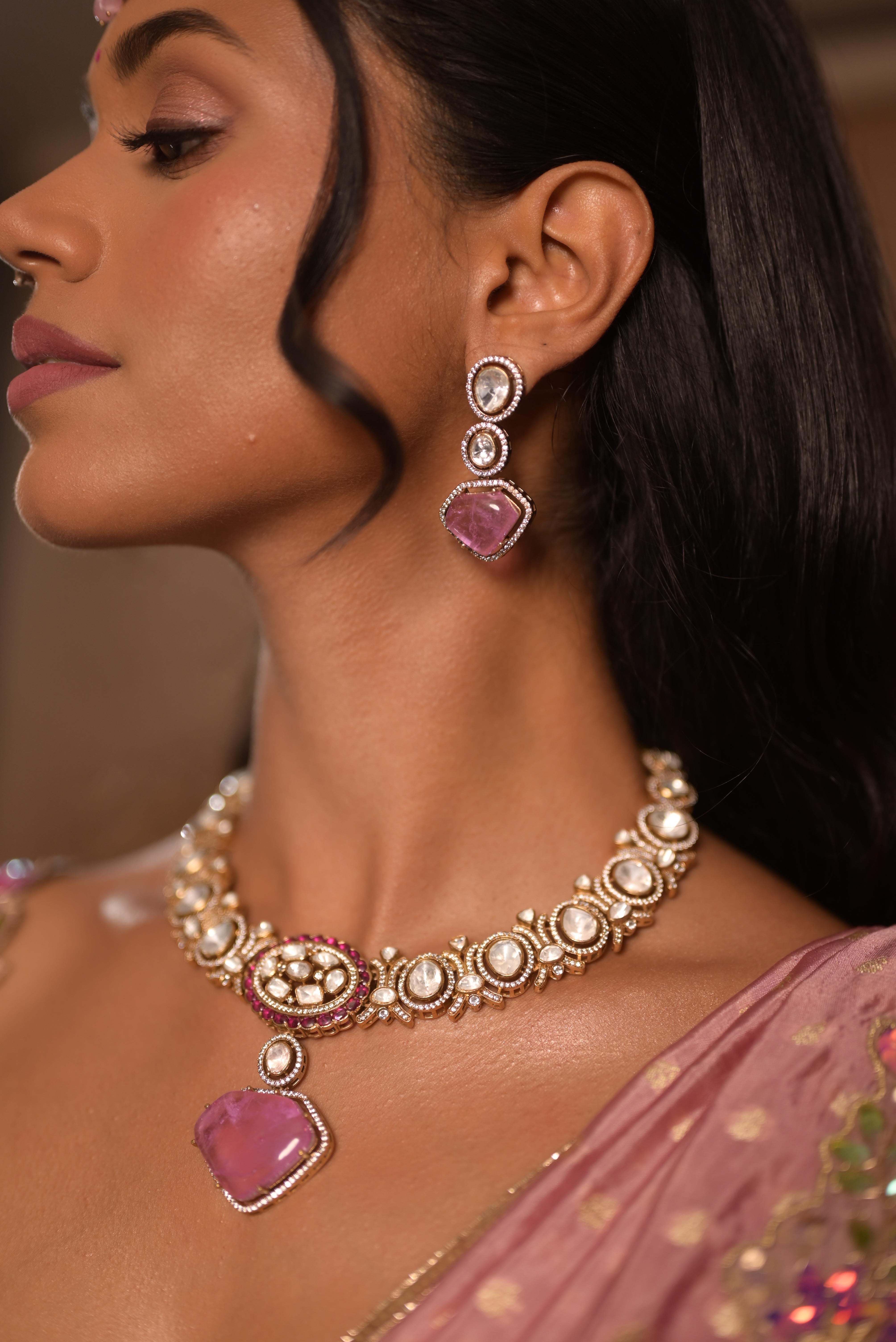 Rose Quartz Kundan Necklace