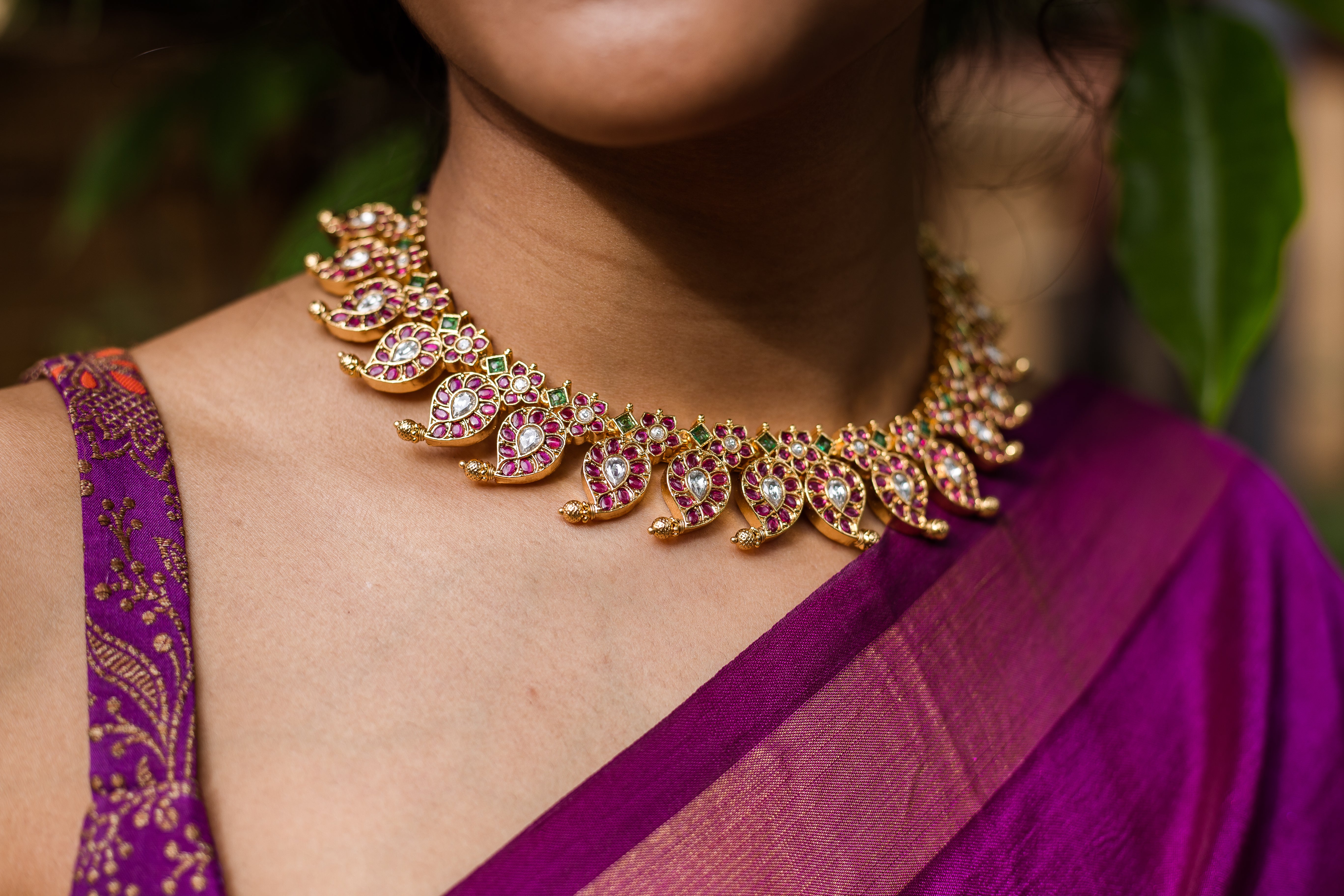 Traditional Mango Design Kemp Stone Necklace AA-1254