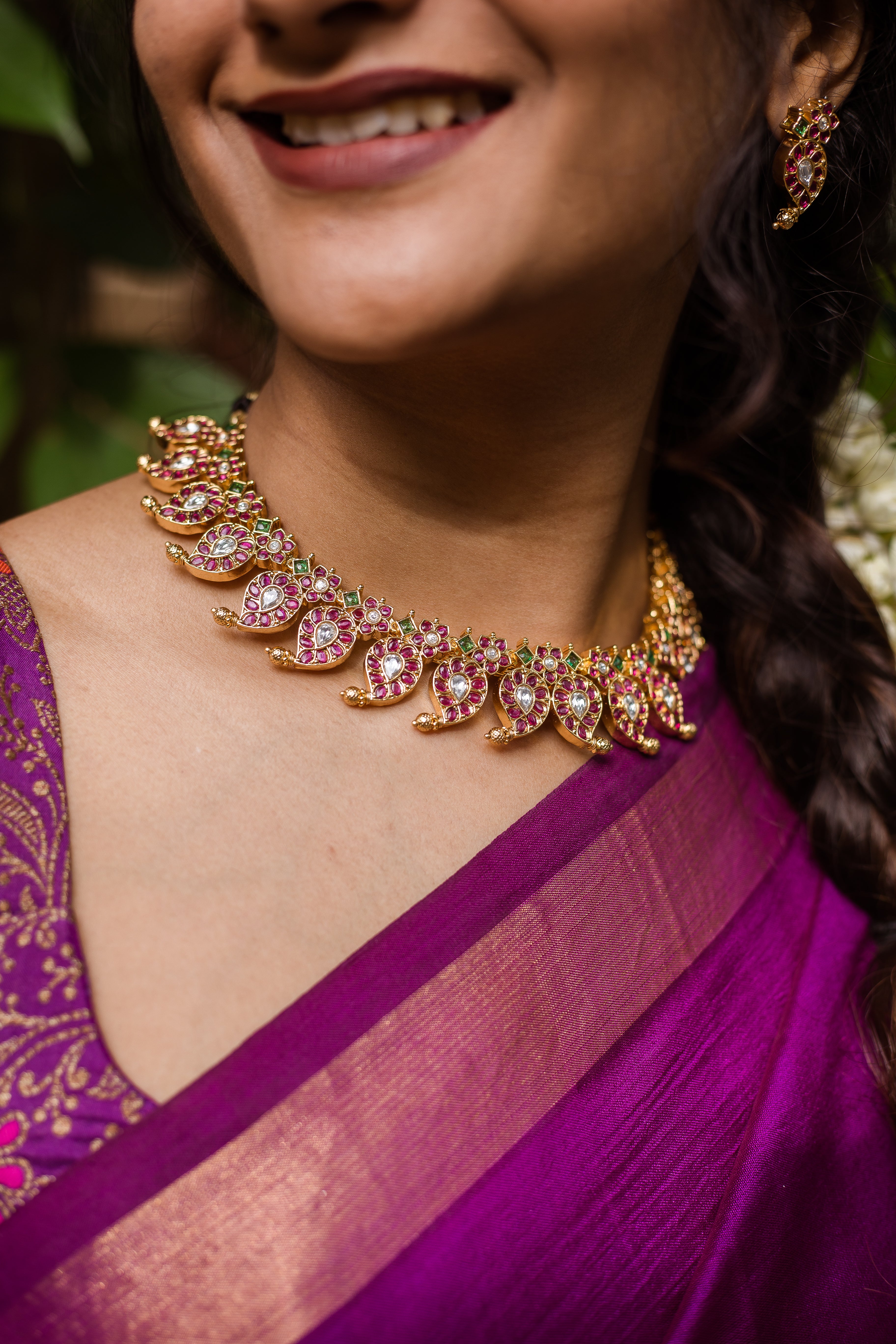 Traditional Mango Design Kemp Stone Necklace AA-1254