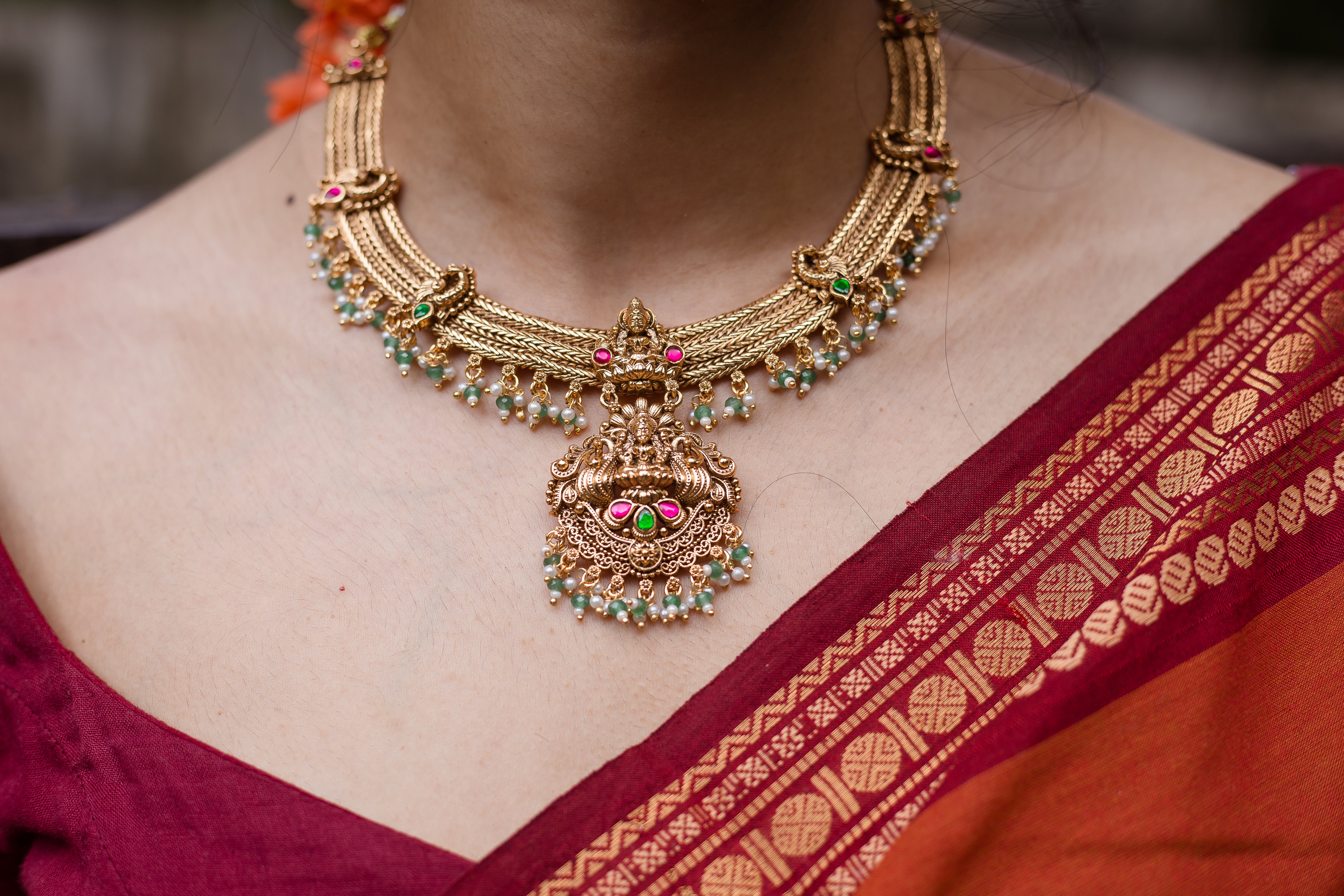 Traditional Antique Gold Necklace - AA - 1232