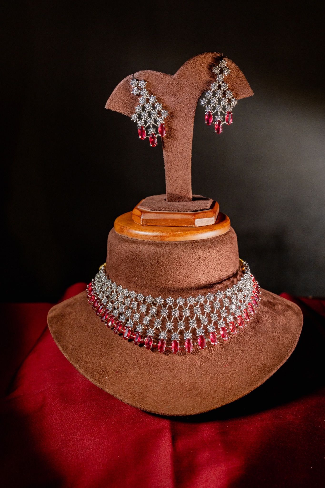 Ruby Border Diamond Necklace (comes with tikka)